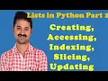 Implementation of lists in Python Part1 Creating Accessing Slicing Updating Indexing