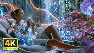 1 hr of Summer Rain in Utopia City Mix Lo-Fi Jazz with Electronic and Futuristic Ambient