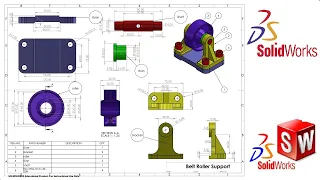 Solidworks assembly drawing exercises Belt Roller Support Assembly