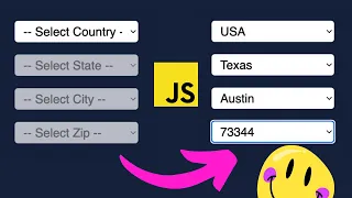 Select Country State City Zip code Drop Down using HTML CSS and JavaScript