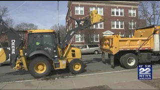 Holyoke DPW clearing snow along the parade route