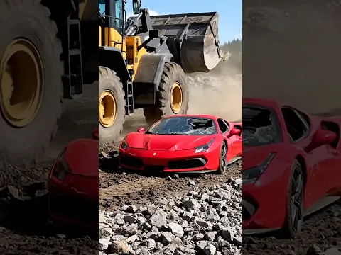 Giant Mining Loader Crushes Red Ferrari Supercar