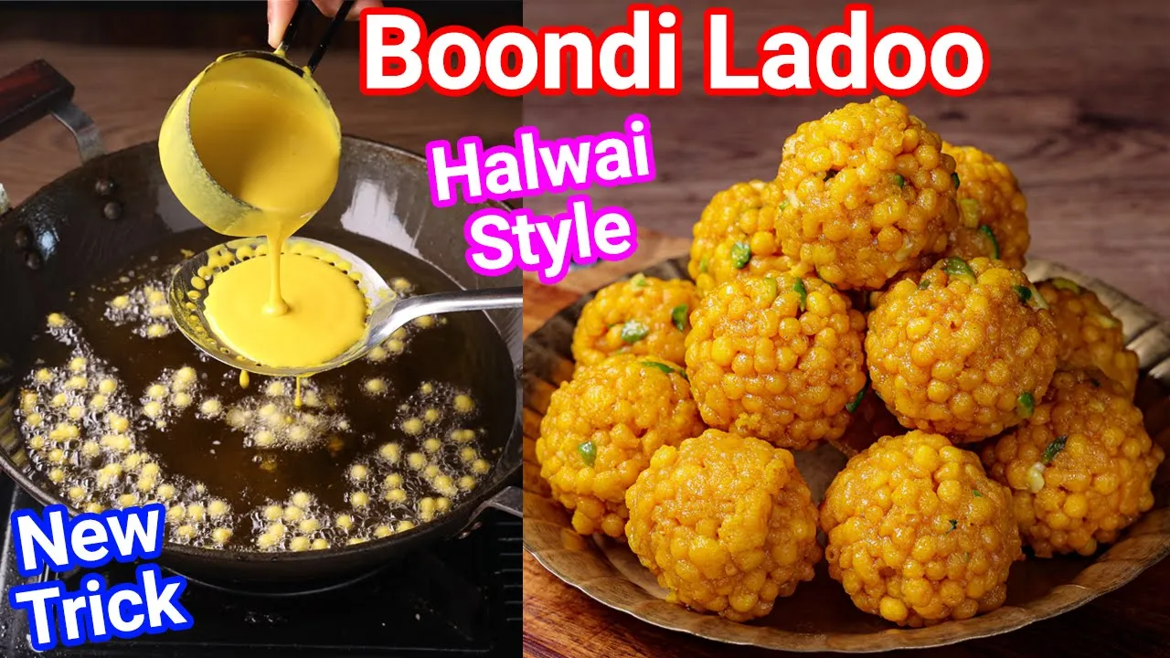 Boondi Ladoo Recipe - New Simple Trick with Halwai Style   Moist & Juicy Boondi Pearl Laddu