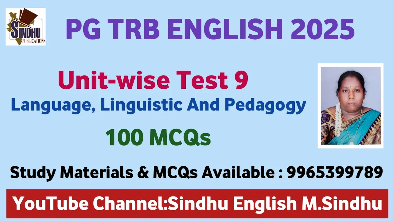 Language, Linguistic And Pedagogy MCQs Unit-wise Test 9 / PG TRB English MCQs / Objective Q&A