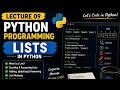 Python Lists Explained Lecture 9 Creating Accessing Updating List Methods Python Programming