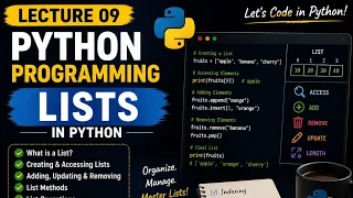 Python Lists Explained Lecture 9 Creating Accessing Updating List Methods Python Programming