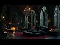 Rain Fireplace in a Luxurious Gothic Bedroom Dark Romantic Ambience for Sleep Relaxation