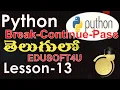 Break Continue Pass statements in Python - Telugu-Lesson-13