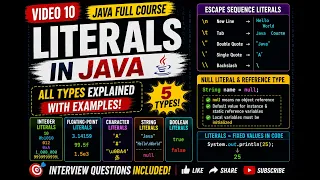 Java Full Course in Tamil 10 - Literals in Java