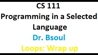 CS111 Programming in a Selected Language Dr Bsoul Loops Wrap up Python