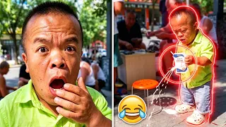 Street prank: The milk in the dwarf's hand just disappears into thin air?