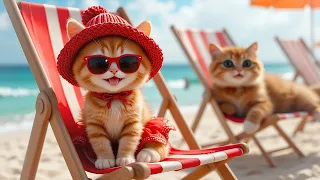 A mother cat took her kittens to relax on the beach.🥰😽 #cat #ai #cutecat #aicat #catlover #貓