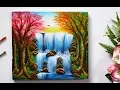 Step By Step Waterfall Landscape Painting for Beginners