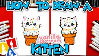 how to draw a cute vanilla ice cream kitten