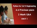 Problem solving and Python programming Python Unit 1 2 mark question and answer