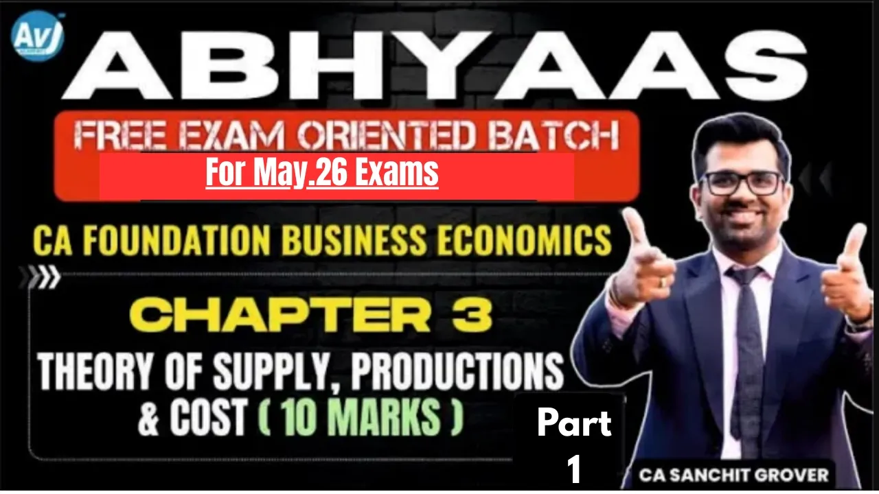 Theory of Supply, Productions & Cost | Part 1 | Free Exam-oriented Batch | CA Foundation Economics