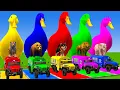 Lagu 5 Giant Duck Cartoon,Cow,Elephant,Tiger,Lion,Dinosaur,Paint Wild Animals Crossing Fountain Animation