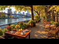 Autumn Jazz Cafe Ambience in New York Relaxing Riverside Morning Coffee by the Brooklyn Bridge
