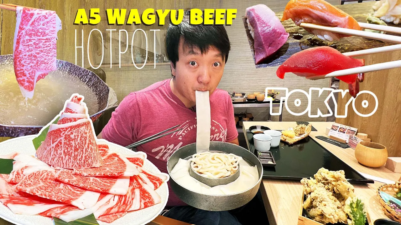 $1 "STANDING ONLY" Sushi & UNLIMITED A5 Kobe Beef Hotpot in Tokyo Japan