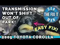 2002 - 2008 Toyota Corolla Matrix Pontiac Vibe Won t Shift Gears How To Replace Shift Cable Bushing