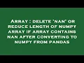 Array delete nan or reduce length of numpy array if array contains nan after converting to numpy