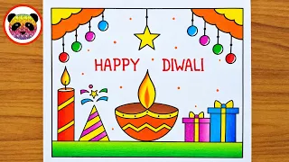 Happy Diwali Drawing 🪔 / Diwali Drawing Easy Step by Step for Beginners / Diwali Diya Drawing / Art