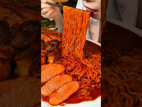 Spicy turkey noodles, salmon, Mushrooms