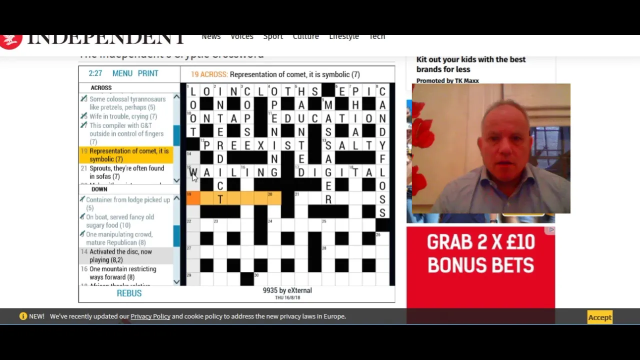 Live-solving the Independent Crossword