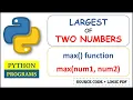 largest of two numbers in python Max Function