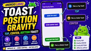 ANDROID - TOAST POSITION GRAVITY TUTORIAL IN JAVA BOTTOM CENTER TOP TOAST