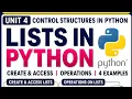 Lists in Python Create Access Lists Operations on Lists 4 Solved Examples in 9 m Class 10