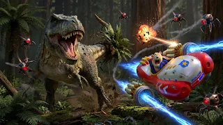 Giant T-Rex Attacks Baby Police! 😱🦖 Can He Escape the Robot Drones? 🚓