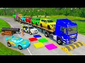 Download Lagu Flatbed Trailer McQueen Transportation with Truck - Speedbumps vs Cars vs Train - BeamNG.Drive #210