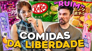 PROVANDO DOCES da LIBERDADE - Kit Kat Matcha, Bala de Uva, Biscoito Mirtilo, Bolacha de milho
