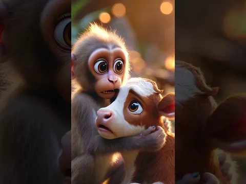 baby monkey help baby cow 😱🐮 #monkey #shorts #viral #trend #explore #latest