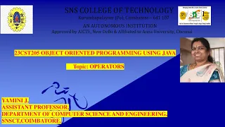 Operators OOPS Using JAVA SNS Institutions