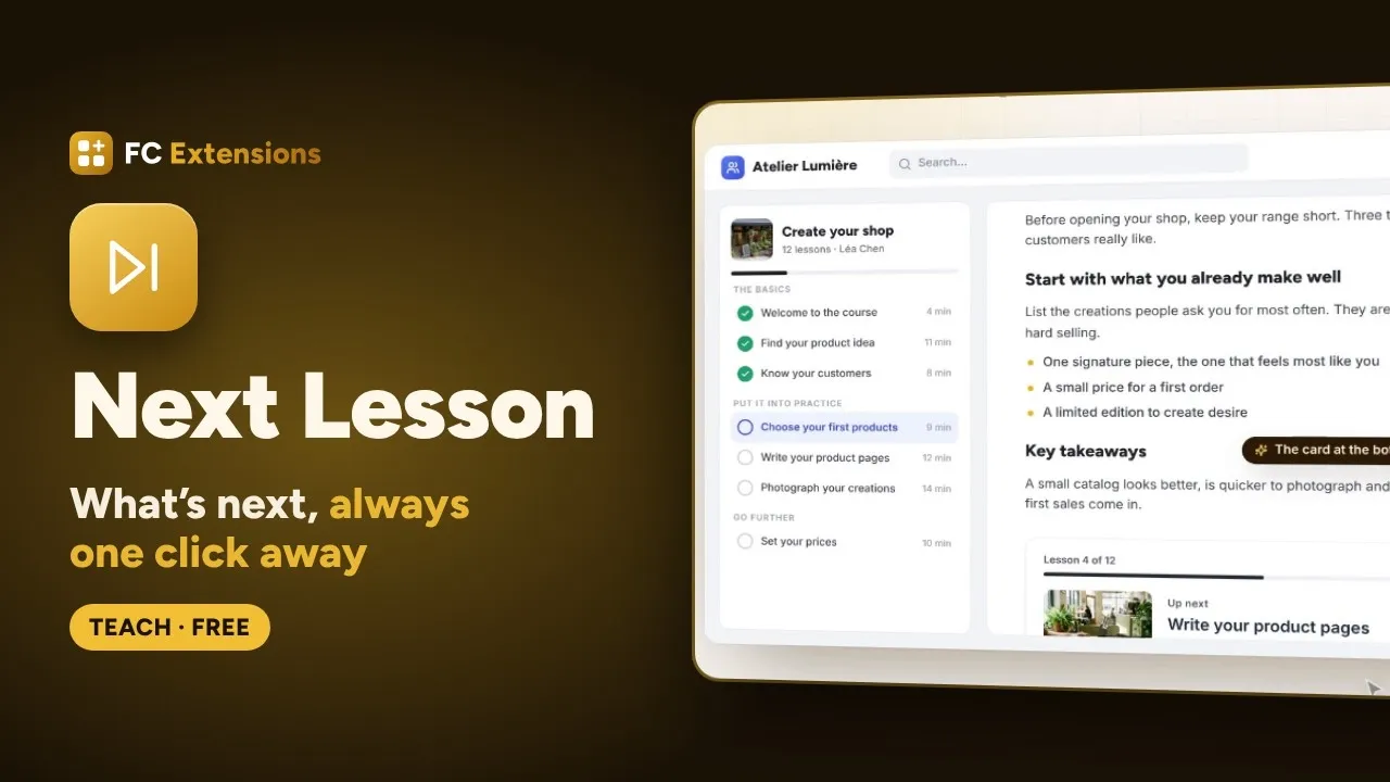 Next Lesson for FluentCommunity: guide students to what comes next