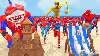 When Spider-Man, Joker, and Shark Man Play Hide-and-Seek at the Beach vs Rerity!|Spider-Man Gameplay