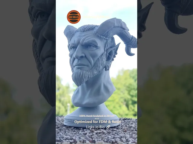 Fantasy Horned Bust - Print-Ready Collectible STL / 3MF video thumbnail