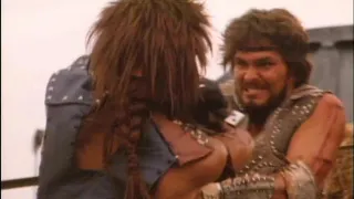 villainous swordsman with 80s style hair in black leather pants part 2 