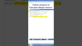 Python Program To Calculate Simple Interest Pythontutorial Pythonprogramming Simpleinterest  Python Program To Calculate Simple Interest Pythontutorial Pythonprogramming Simpleinterest