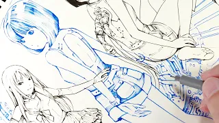 Draw in a MUJI sketchbook : 無印良品スケッチブックに描く　ミリペン練習