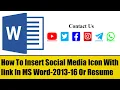 How To Insert Social Media Icon With Link In Resume MS word 2013-16 Tutorials