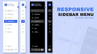 Responsive Sidebar Menu in HTML CSS JavaScript Mode