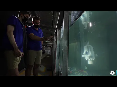 Autonomous underwater robot Hydrus, deployed in UWA wave flume tank