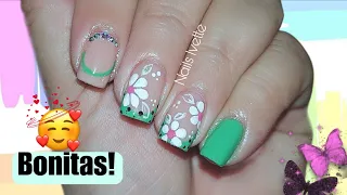 DISEÑO DE UÑAS SENCILLAS Y ELEGANTE EN COLOR VERDE /  DECORACION DE UÑAS CORTAS A MANO ALZADA