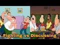 Fighting vs Discussing Family Guy meme template