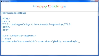 JavaScript Show screen size settings