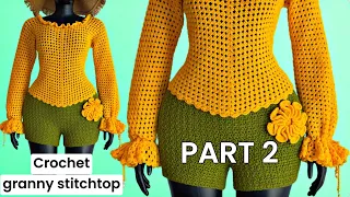 CROCHET GRANNY STITCH TOP | PART 2 | WITH FLARED SLEEVES 
