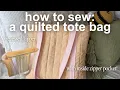 QUILTED TOTE BAG TUTORIAL WITH ZIPPER CLOSURE Easy Beginner Friendly step-by-step